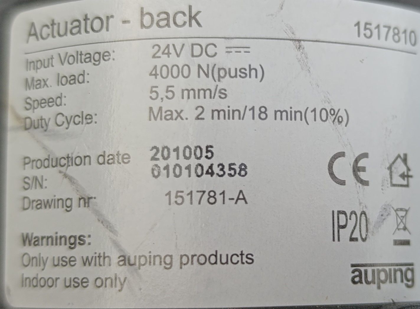 Auping Actuator back 1517810