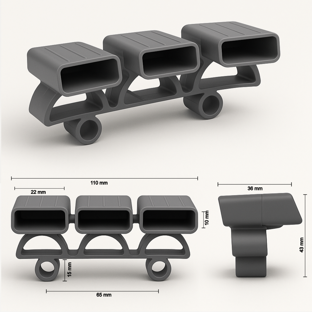 Driedubbele lattenhouder met insteekbevestiging – voor 25 x 8 mm latten