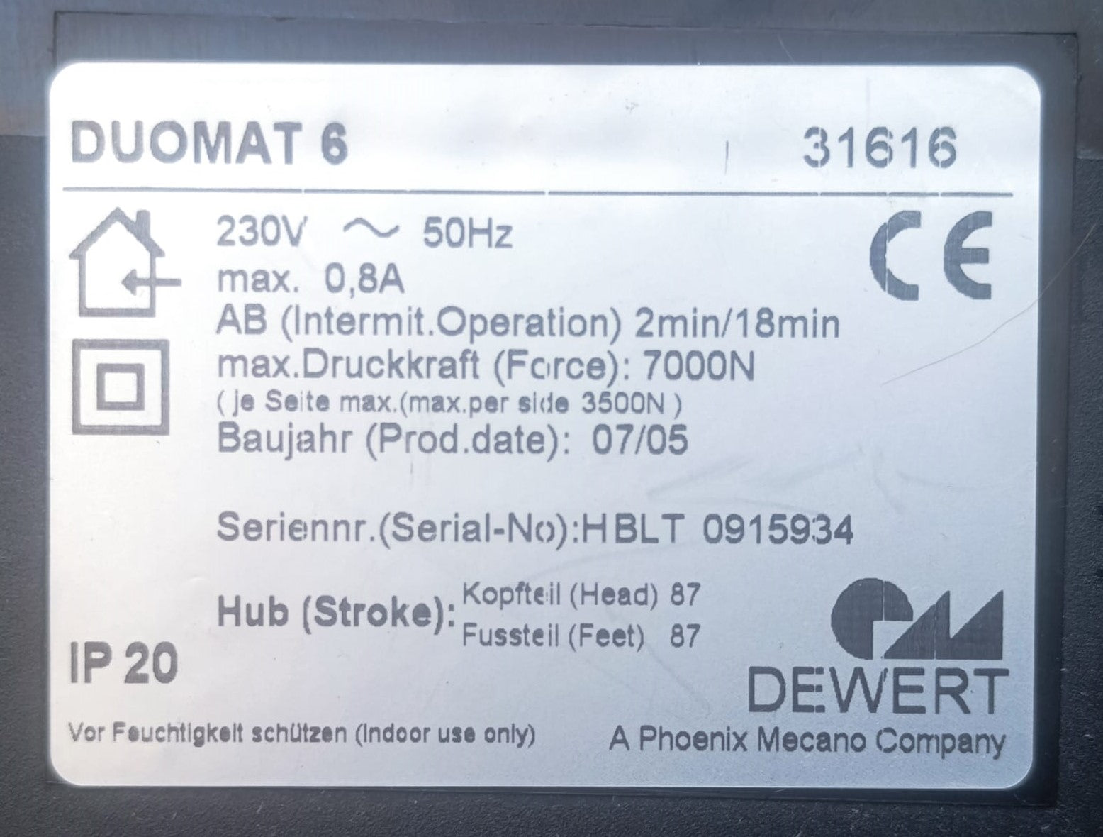 Duomat 6 motor DEWERT